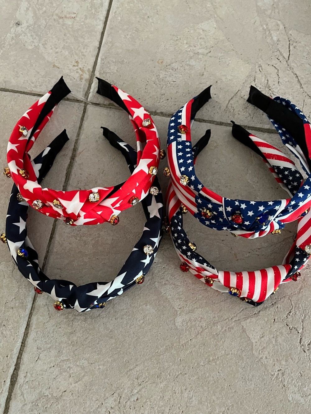 Patriotic Star & Stripe Headband 4 piece Set - Red, White & Blue